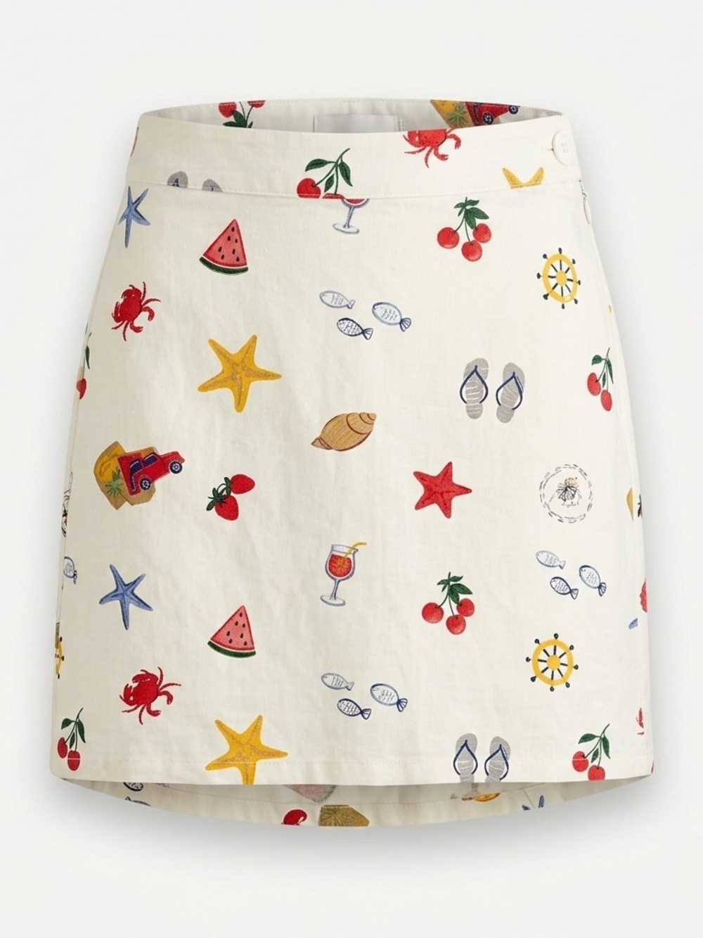 Midnight Sky Linen Blend Beach Print Mini Skirt Lined Women’s Size S NWT